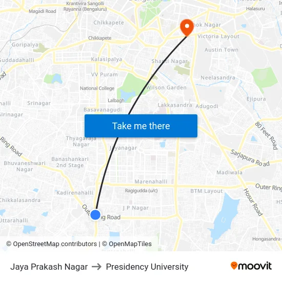 Jaya Prakash Nagar to Presidency University map