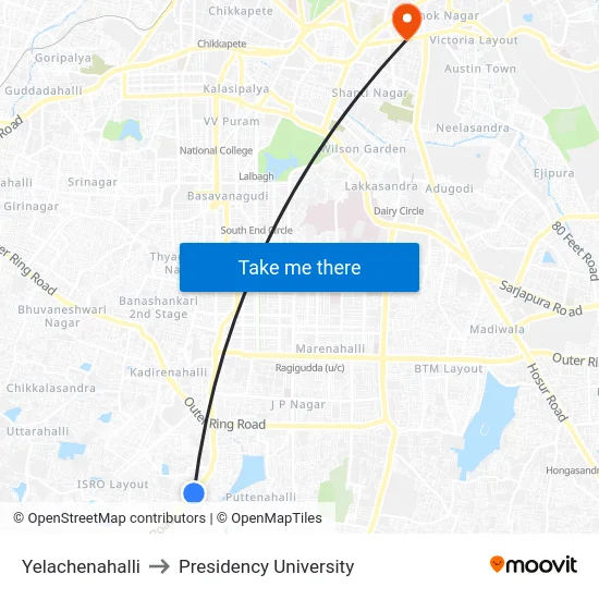 Yelachenahalli to Presidency University map
