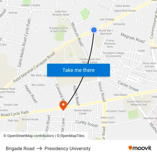 Brigade Road to Presidency University map