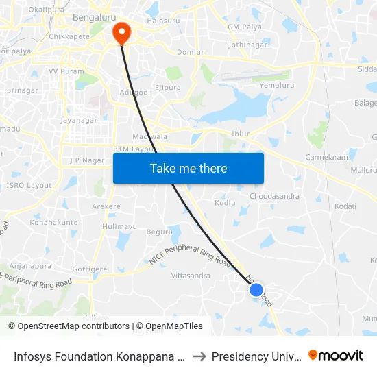 Infosys Foundation Konappana Agrahara to Presidency University map
