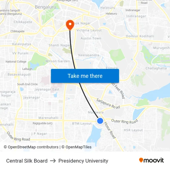 Central Silk Board to Presidency University map