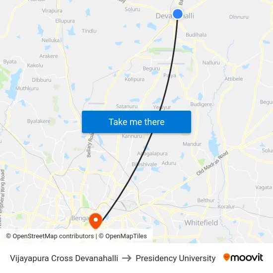 Vijayapura Cross Devanahalli to Presidency University map