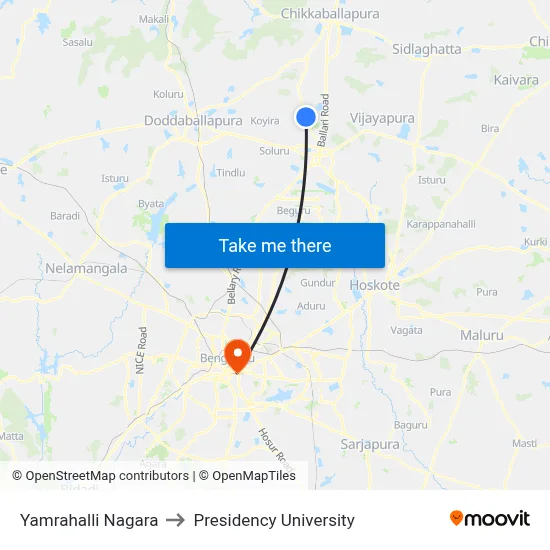 Yamrahalli Nagara to Presidency University map