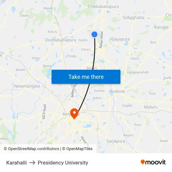 Karahalli to Presidency University map