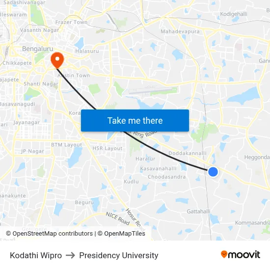 Kodathi Wipro to Presidency University map