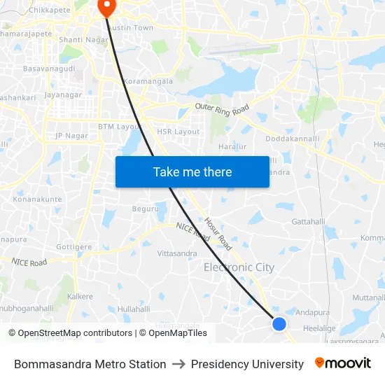 Bommasandra Metro Station to Presidency University map