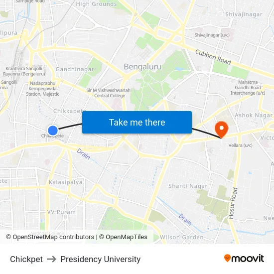 Chickpet to Presidency University map