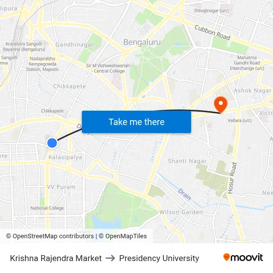 Krishna Rajendra Market to Presidency University map