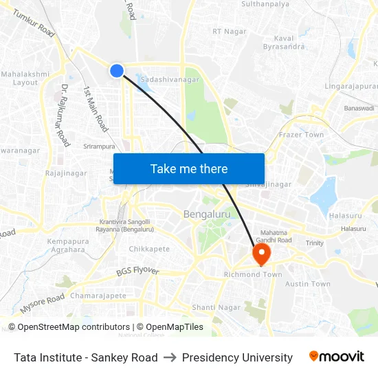 Tata Institute - Sankey Road to Presidency University map