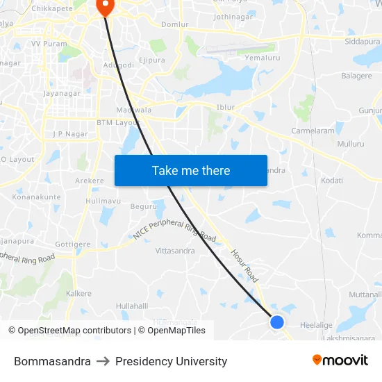 Bommasandra to Presidency University map