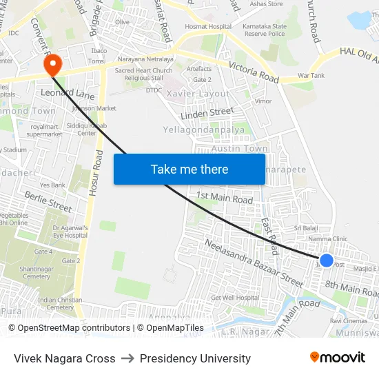 Vivek Nagara Cross to Presidency University map