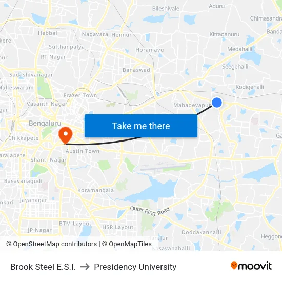 Brook Steel E.S.I. to Presidency University map