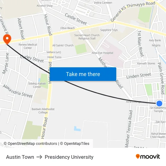 Austin Town to Presidency University map