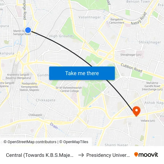 Central (Towards K.B.S.Majestic) to Presidency University map