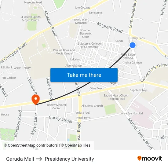 Garuda Mall to Presidency University map