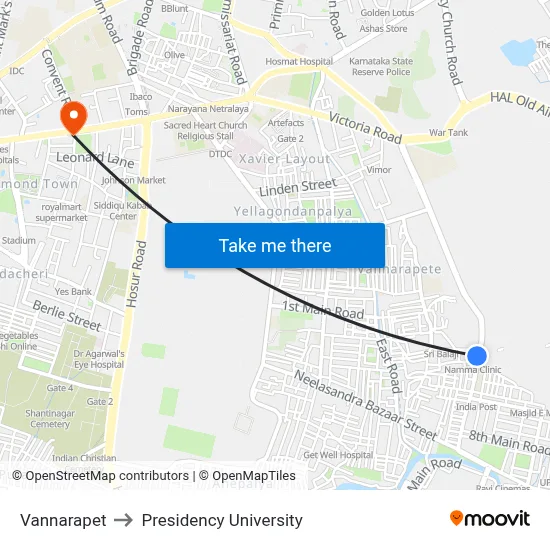 Vannarapet to Presidency University map