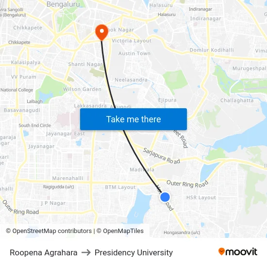 Roopena Agrahara to Presidency University map