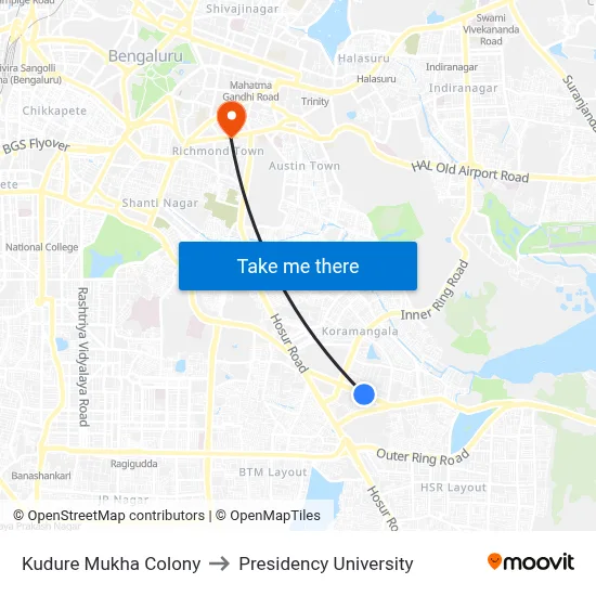 Kudure Mukha Colony to Presidency University map