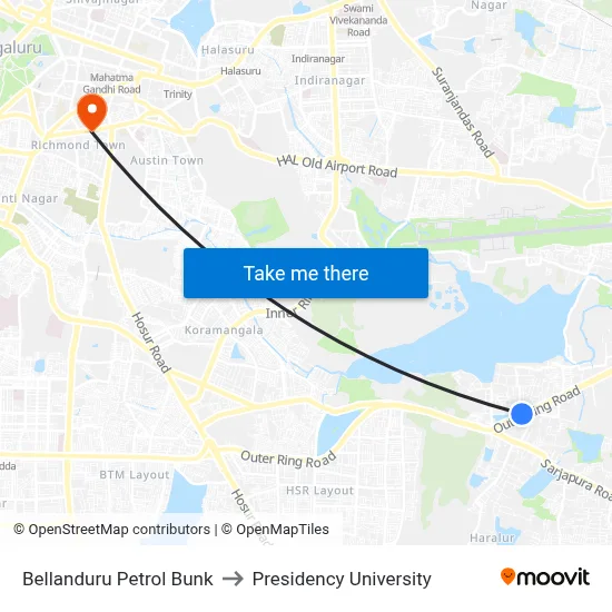 Bellanduru Petrol Bunk to Presidency University map