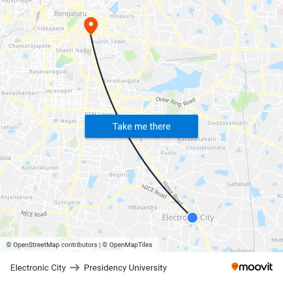 Electronic City to Presidency University map