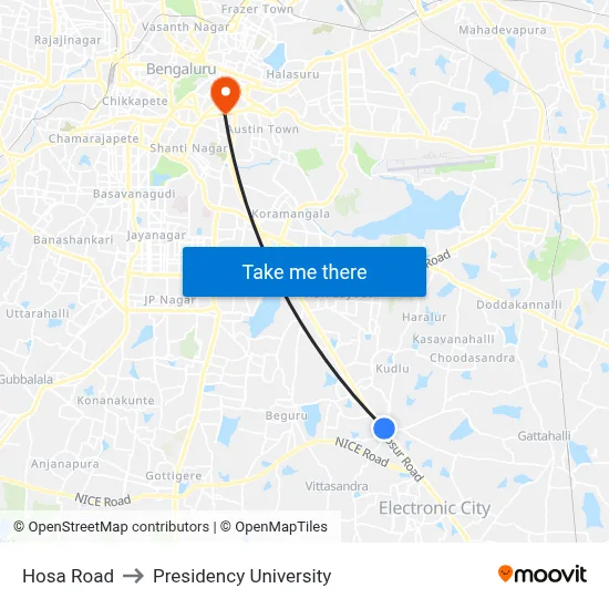 Hosa Road to Presidency University map