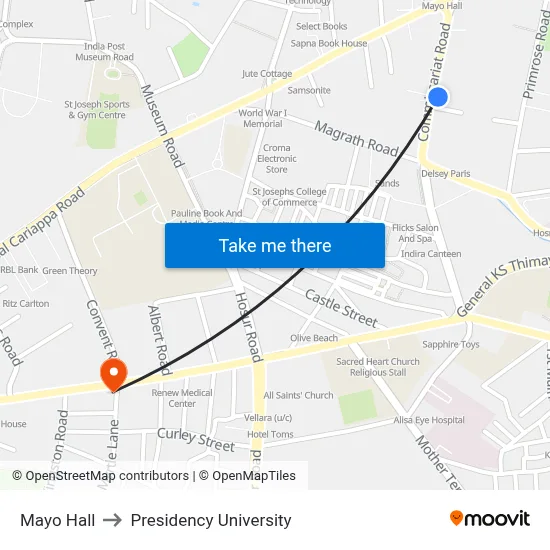 Mayo Hall to Presidency University map