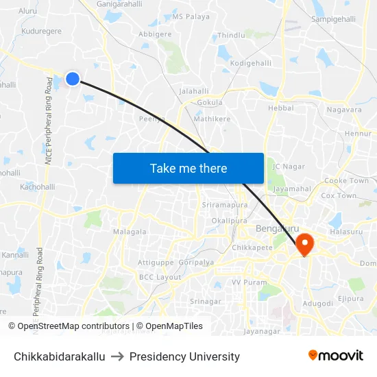 Chikkabidarakallu to Presidency University map