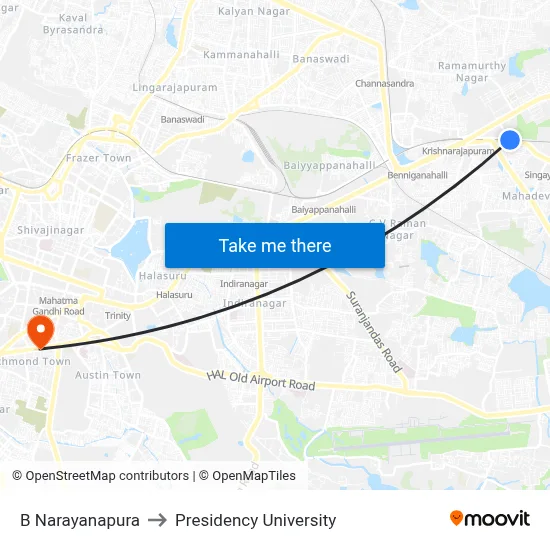 B Narayanapura to Presidency University map