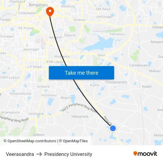 Veerasandra to Presidency University map