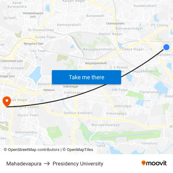 Mahadevapura to Presidency University map