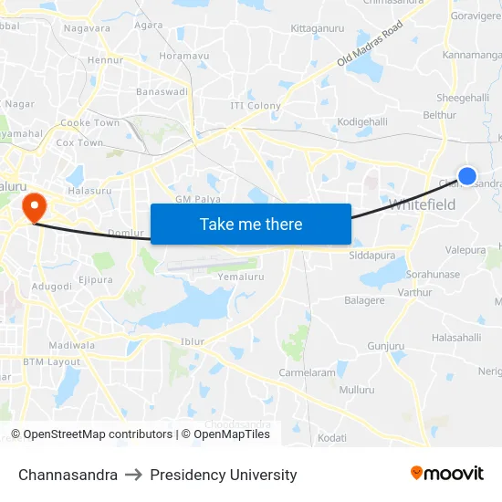 Channasandra to Presidency University map