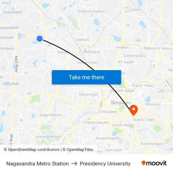Nagasandra Metro Station to Presidency University map