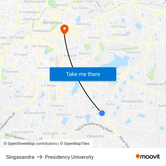 Singasandra to Presidency University map