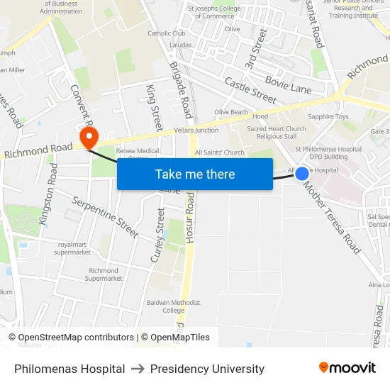 Philomenas Hospital to Presidency University map