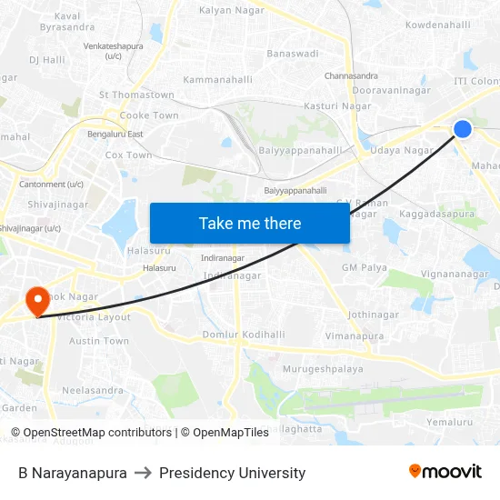 B Narayanapura to Presidency University map