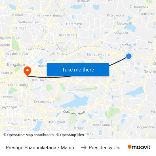 Prestige Shantiniketana / Manipal Hospital to Presidency University map