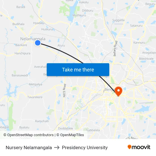 Nursery Nelamangala to Presidency University map