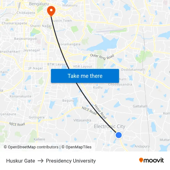 Huskur Gate to Presidency University map