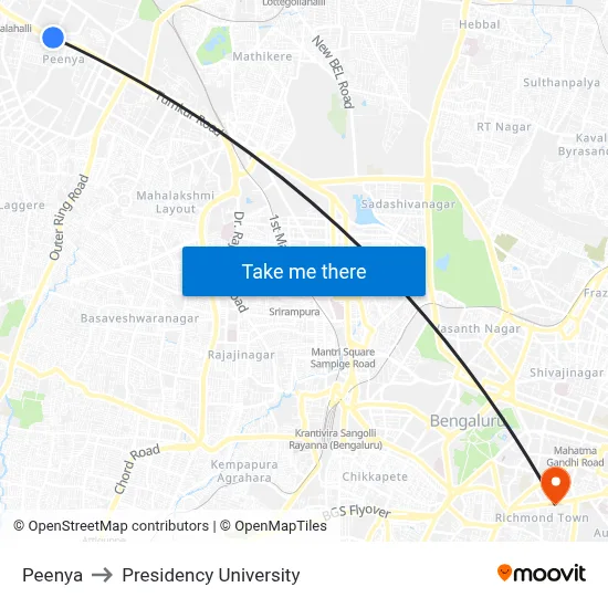 Peenya to Presidency University map