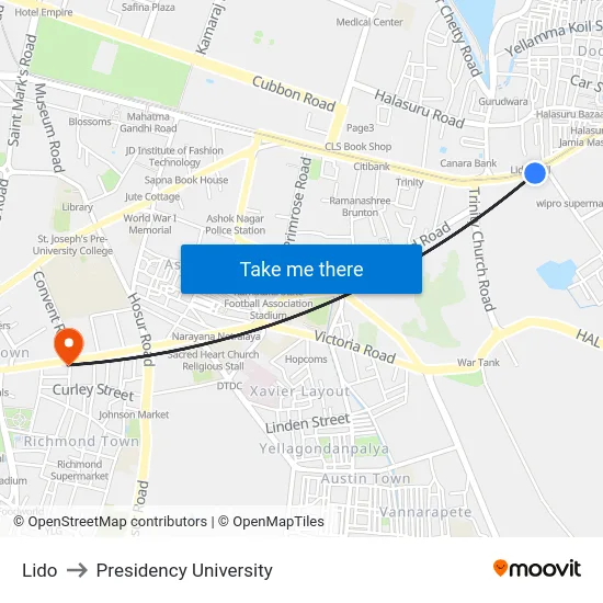 Lido to Presidency University map
