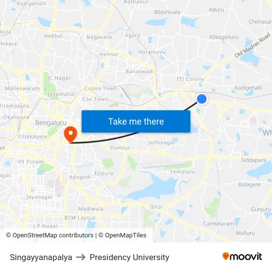 Singayyanapalya to Presidency University map