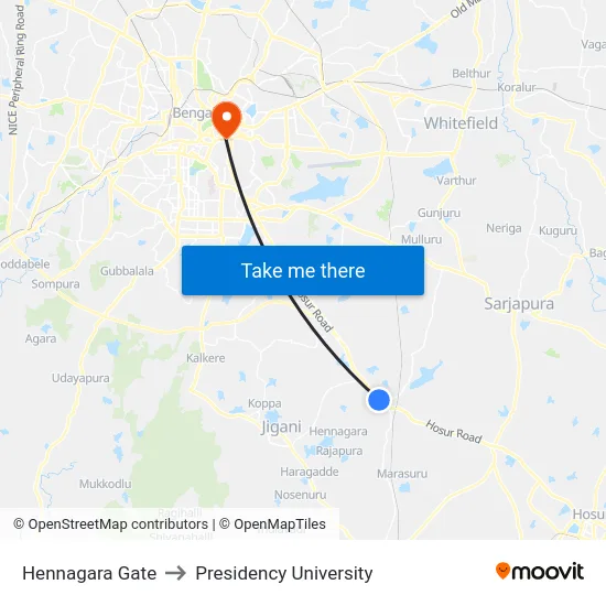 Hennagara Gate to Presidency University map