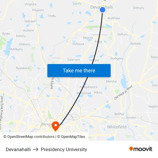 Devanahalli to Presidency University map