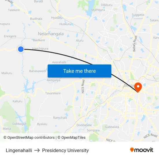 Lingenahalli to Presidency University map
