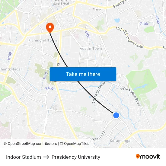 Indoor Stadium to Presidency University map