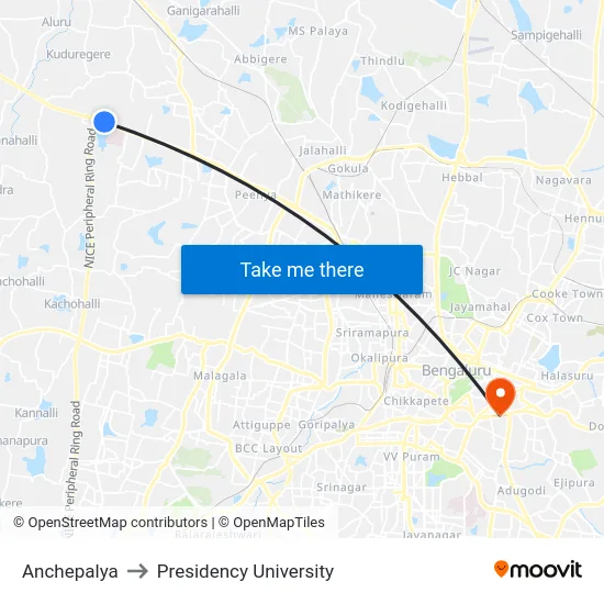 Anchepalya to Presidency University map