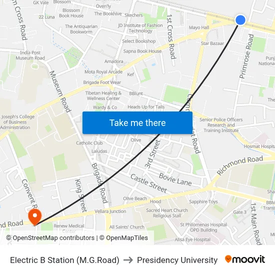 Electric B Station (M.G.Road) to Presidency University map