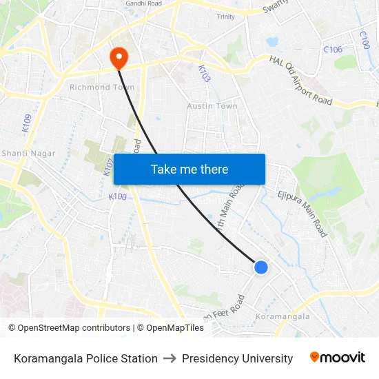 Koramangala Police Station to Presidency University map