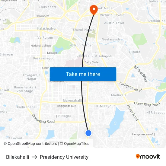 Bilekahalli to Presidency University map