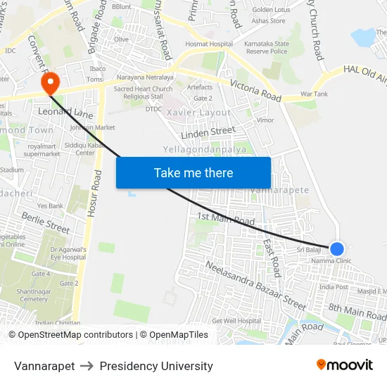 Vannarapet to Presidency University map